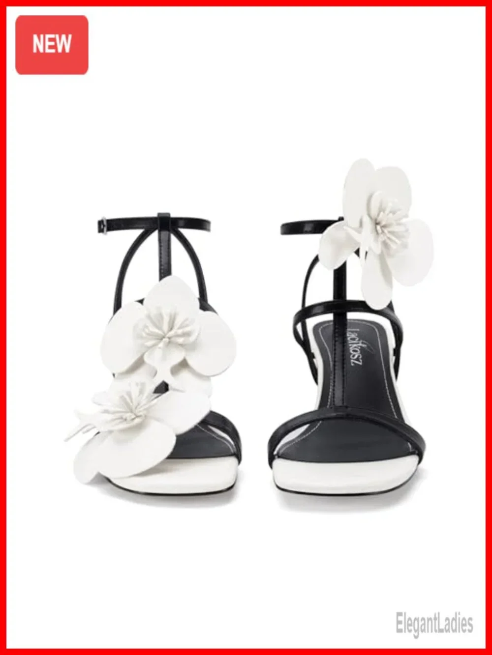 LACIKOSZ Floral Chunky Heel Strappy Sandals Faux Leather Dressy